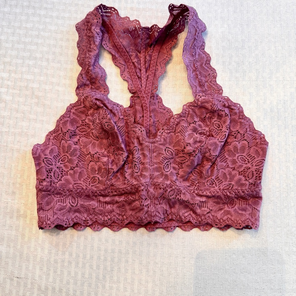 Felina‎ Lace Bralette Mauve Pink Racerback Floral Small Boho Festival